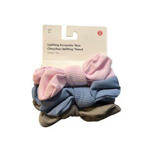 Lululemon Uplifting Scrunchies 3-Pack w/Bow Meadowsweet Pink/Utility Blue/Carbon